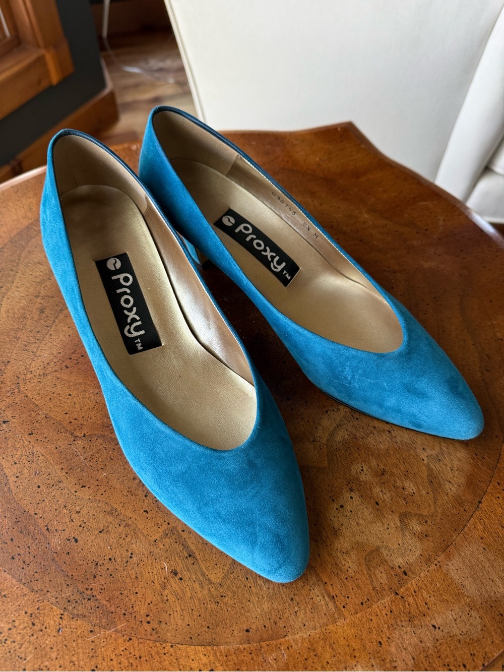 Vintage Proxy Casp Blue Suede Pointed Toe Pumps Heels Size 8.5 M Spain